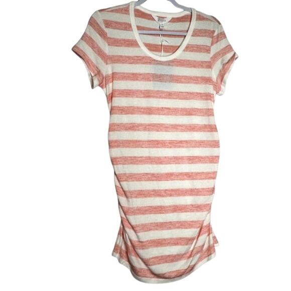 Market & Spruce Maternity Crewneck Coral White Striped Tee NWT Size Medium - Picture 2 of 9